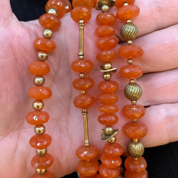 Carnelian Facet Cut Roundel Beads Vermeil John Beeman Design 4 Strand Necklace - Picture 2 of 14